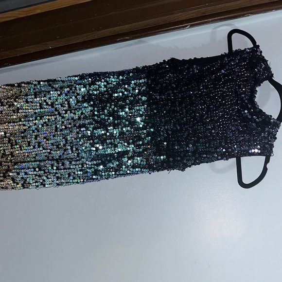 French Connection Black and Silver Sequin Midi Dress - Picture 1 of 4